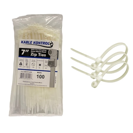 Kable Kontrol Cable Tie, 7 in L, 1.80 in Max Bundle Dia., Natural, Nylon 6/6, 50 lb Strength, 100 PK MHT7-50-natural